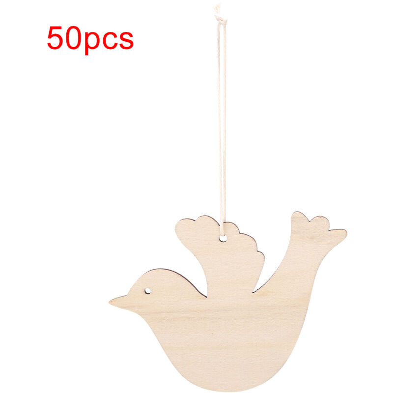 50 Stück Holzanhänger, Weihnachtsdekoration, gravierte Ornamente (Vogelform)