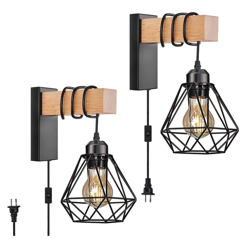 Amerikanische Retro-Wandlampe, Stecker in Käfig-Wandlampe, Schlafzimmer-Nachttischlampe, Schalter, rotierendes Licht