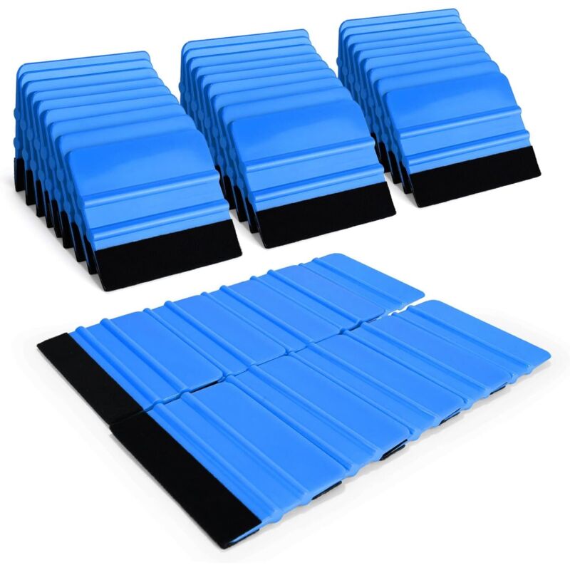 50 Stück Vinyl-Rakel mit Filzkante, 4 Zoll, Auto-Vinyl-Schaber, Aufkleber-Applikator, Fenstertönungswerkzeug mit Stofffilzkante, Schwarz-Blau