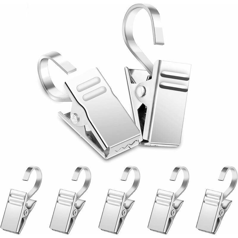 Petites Ecrevisses - 50 Stück Vorhang Clips mit Haken Edelstahl Gardinen Klammern Klemmringen für Vorhänge Haken für Schlafzimmer Badezimmer