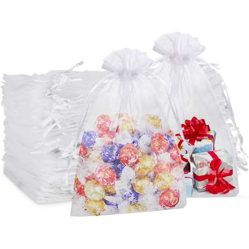 50 weiße Organzabeutel, 20 x 30 cm große Geschenktüten, für Weihnachtsgeschenke, transparente Süßigkeiten, Schmuck, Gastgeschenke für Hochzeiten,