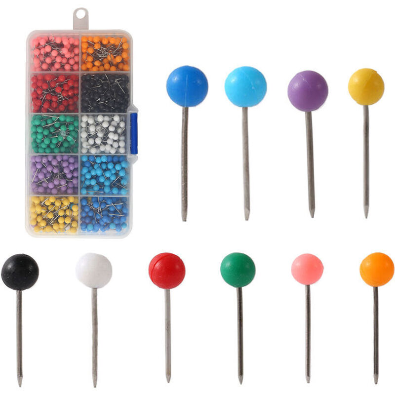 Odipie - 500 Stück Karten-Reißzwecken, Reißzwecken mit Kunststoffkopf, mehrfarbige Reißzwecken, dekorative Reißzwecken, zum Markieren von Karten auf