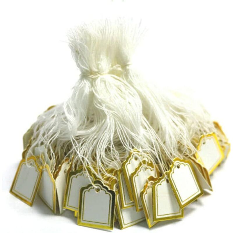 500er-Pack weiße Preisschilder für Schmuck, Kleidung, Informationen, Geschenkkarten, quadratische Papierpreisetiketten mit Umhängeband