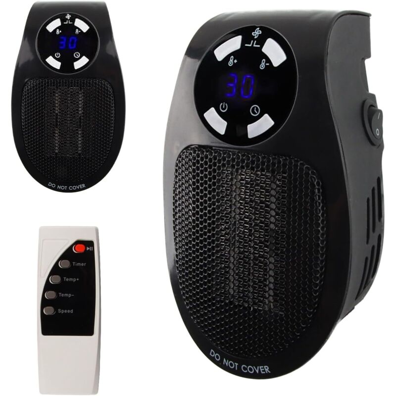 500-W-Steckdosenheizgerät, Mini-Elektro-Heizlüfter für die Wandmontage mit Fernbedienung, 500-W-Elektro-Heizlüfter mit 2 Gebläsestufen, Thermostat