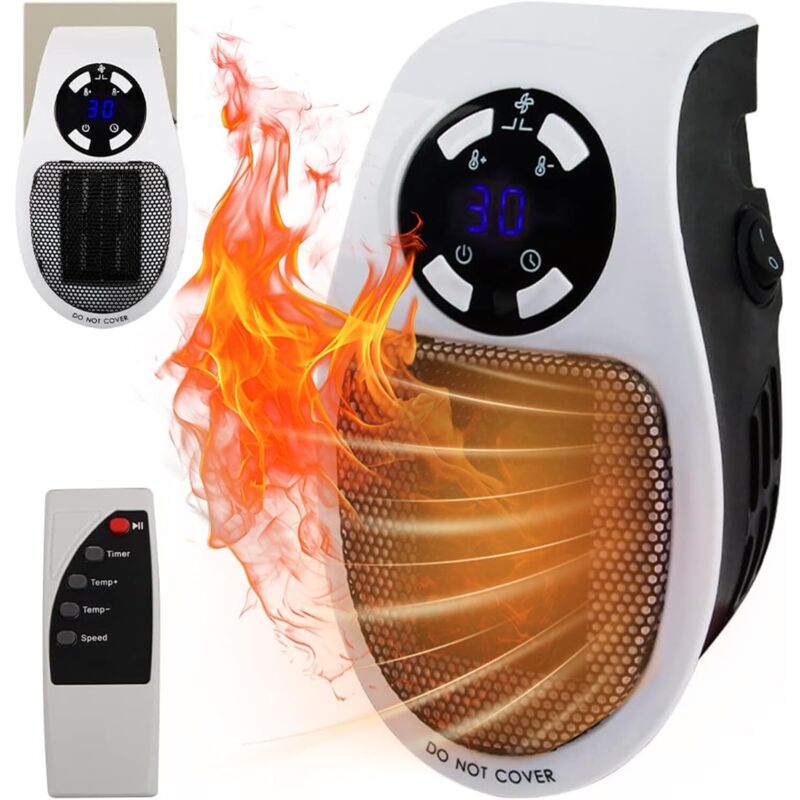 500-W-Steckdosenheizlüfter, Mini-Heizlüfter, Mini-Heizstecker, Keramik-Heizlüfter, leise, 500 W, mit Fernbedienung, Mini-Heizlüfter mit 2