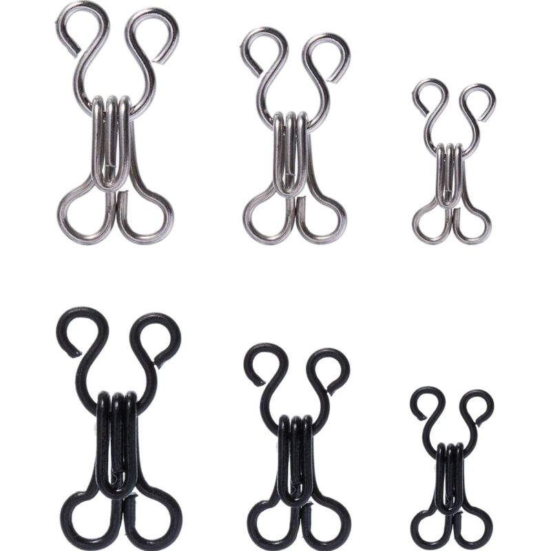 50er-Set Nähhaken und Ösenverschlüsse für BHs und Kleidung, Silber und Schwarz, 3 Größen