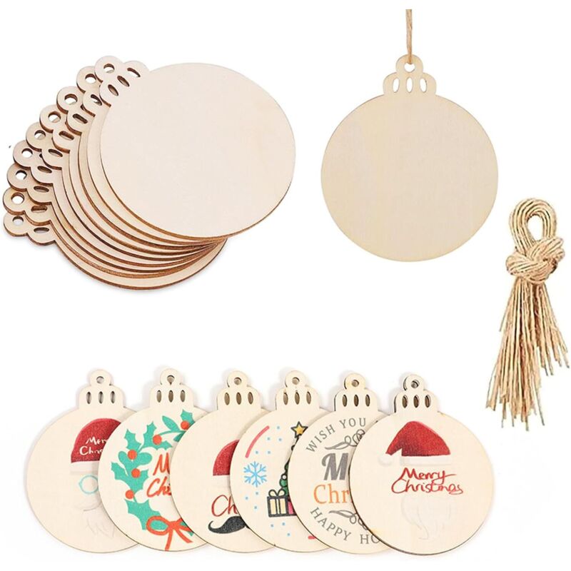 50er Set Weihnachtskugeln aus Holz zum Hängen - mit Schnur - Weihnachtsdeko aus Holz - für die Christbaumdekoration