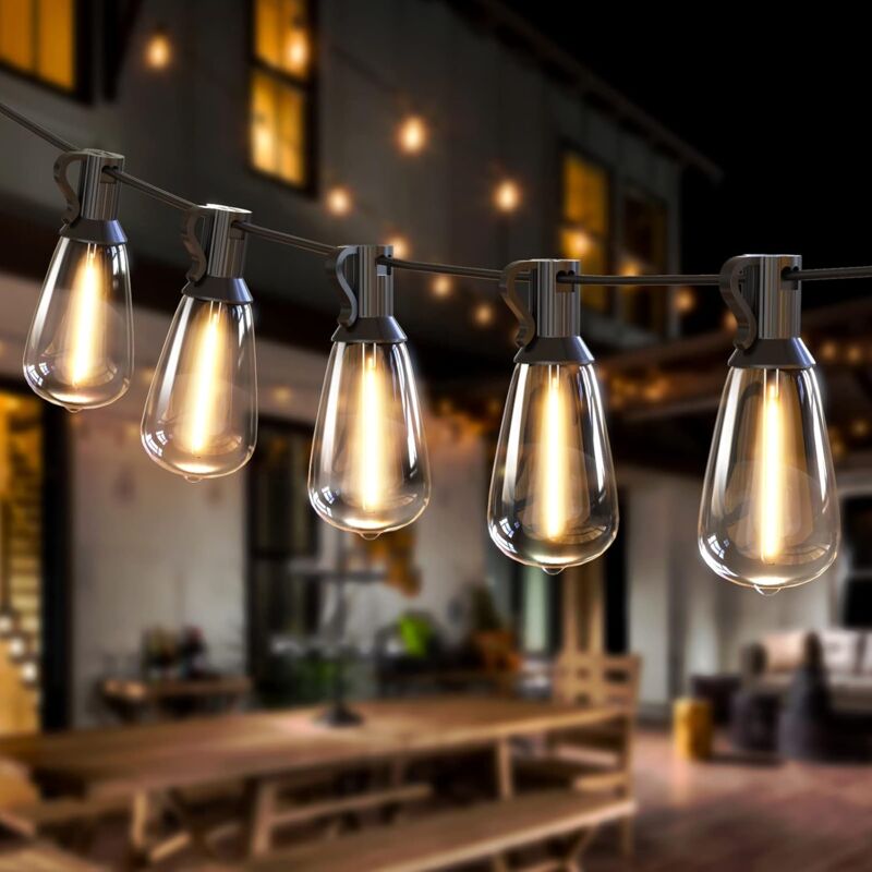 50ft/15m Lichterkette für den Außenbereich, 25+1 ST38 LED-Birnen, wasserdichte, bruchsichere Lichterkette für den Innen- und Außenbereich für