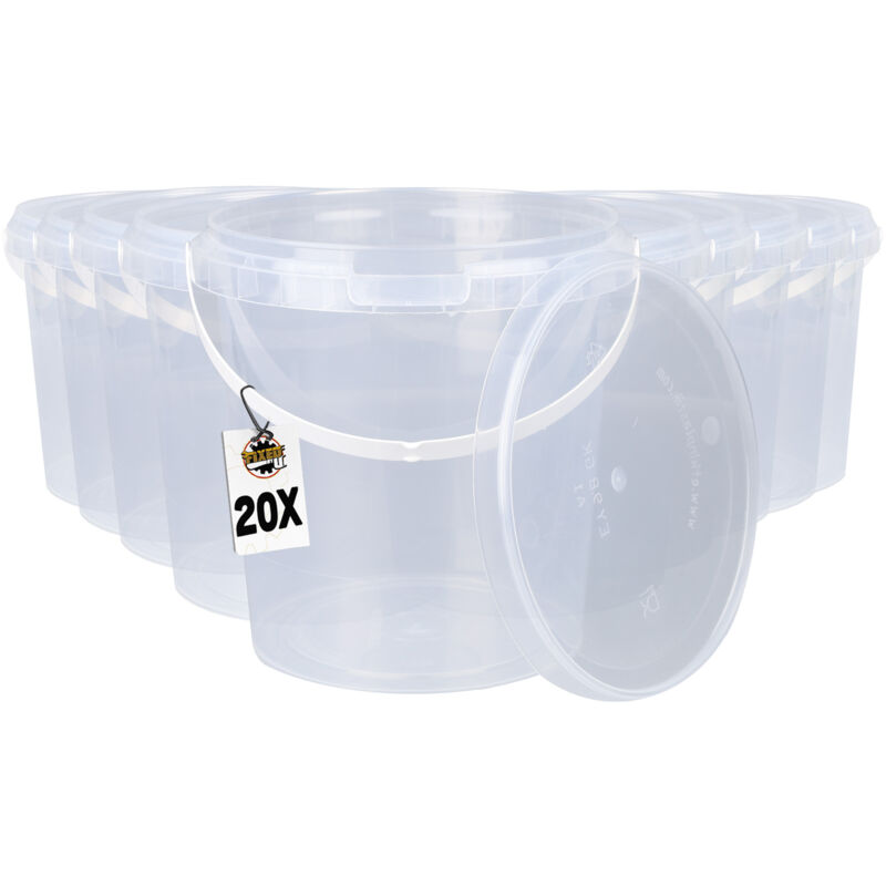 Fixedbyu - 20x Kunststoffeimer mit Deckel, pp, rund, transparent 0,98 l