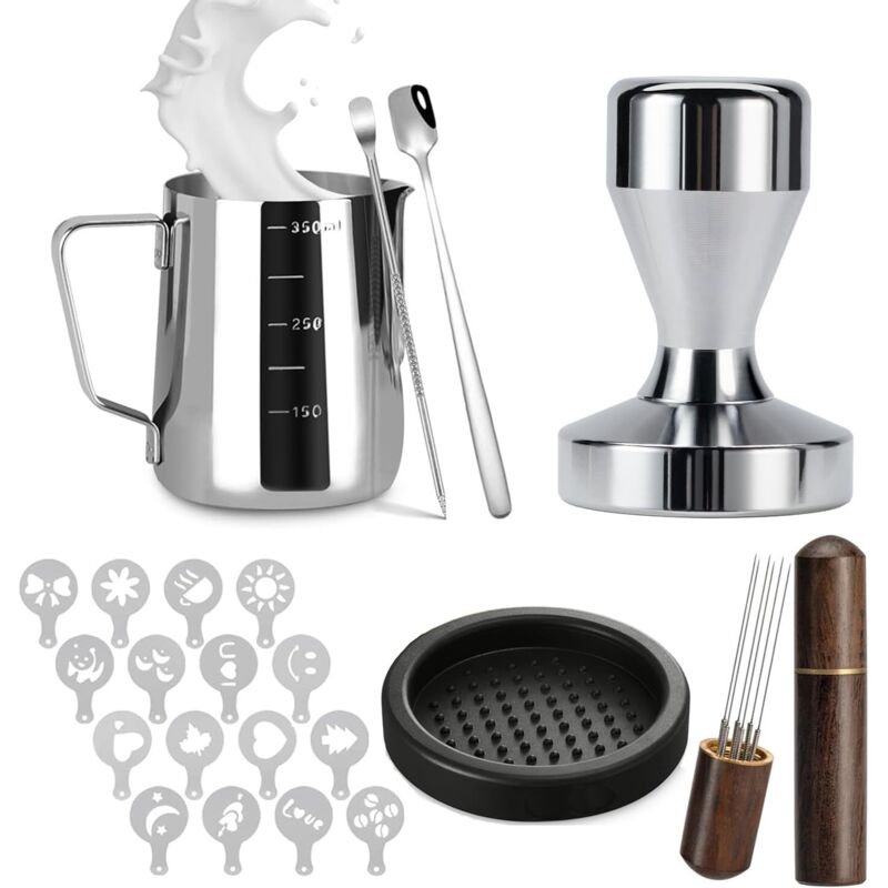 51-mm-Barista-Zubehörset für Espressomaschinen, bestehend aus 22 Kaffeepads mit 51-mm-Tamper 316 und WDT-Milchkännchen, Latte-Art-Pad,