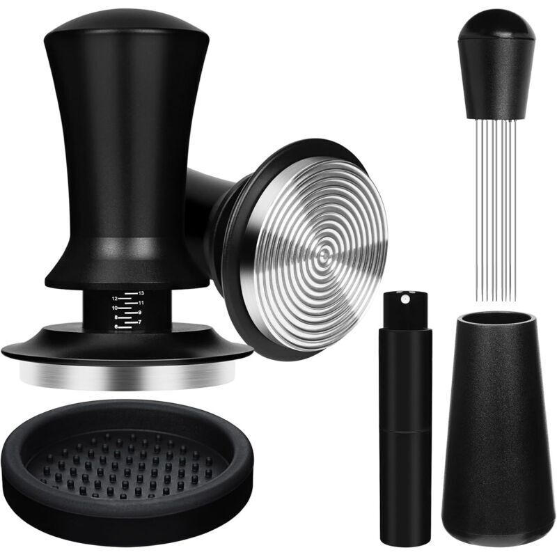 51-mm-Espresso-Tamper-Set mit kalibrierter 13,6-kg-Feder, Espresso-Zubehörset mit Kaffeetamper, Kaffeemischer, Tampermatte und Sprühflasche.