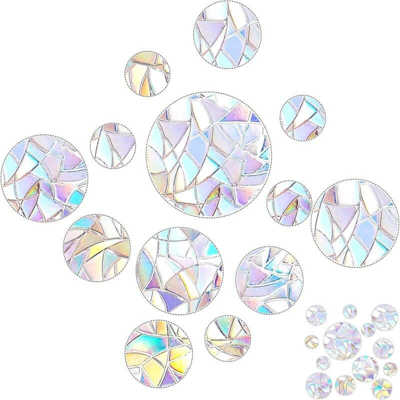 52 Stück Prism-Fenster-Abziehbilder suncatcher sticker Vogelschutz Regenbogen Fensterfolie Kreisförmig Sonnenfänger Sticker Dekoration für Stoppt