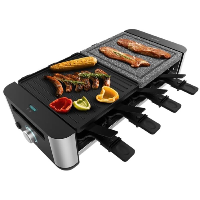 Raclette de Käse und Grill de 1400 w mit Grill superior mit zwei Platten und Ausführung aus Edelstahl.