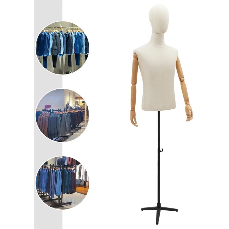 53-76 Zoll abnehmbarer männlicher Schaufensterpuppen-Torso, verstellbarer Körper mit Metallstativständer für Schaufensterdekoration, Haute Couture