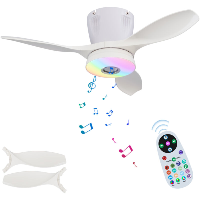 54cm Deckenventilatoren mit RGB-Lampe Dimmbarer Deckenventilator mit Fernbedienung Leiser Deckenventilator mit E27-Fassung, Weiß