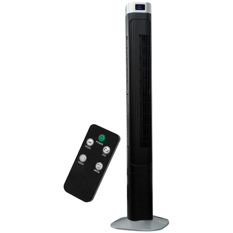 V-tac - Turmventilator Standlüfter Säule Gebläse, Fernbedienung 3 Geschwindigkeiten Fernbedienung Timer oszilierend, Schwarz, H=120cm