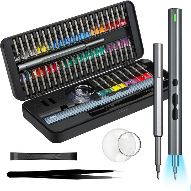 58-in-1-Elektroschraubendreher-Set, wiederaufladbares Akkuschrauber-Set, Präzisions-Reparaturwerkzeug-Set mit 50 Bits, für Uhren, Telefone, Montage