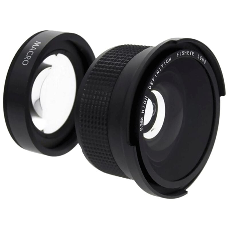58 mm 0,35 x Weitwinkel-Fisheye-Objektiv für Nahaufnahmen, Super-Weitwinkel-Fisheye-Objektiv für DSLR-Kamera, Schwarz