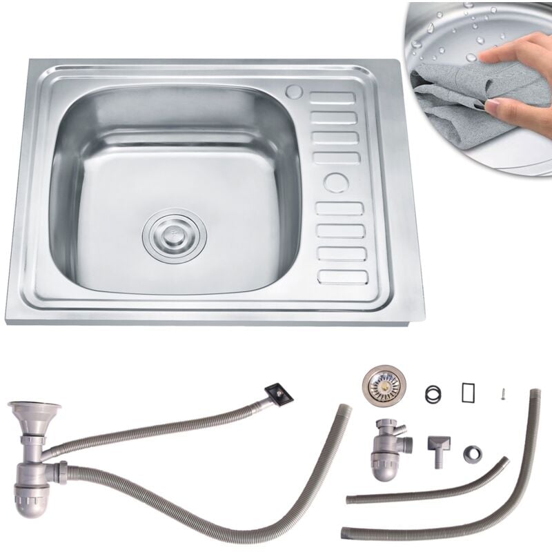 60CM Edelstahl Einbauspüle eckig + Ablage Spülbecken Spüle Küchenspüle Spüle