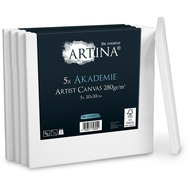 5er Set Artina Akademie Keilrahmen Leinwand 20x20x1.7 cm