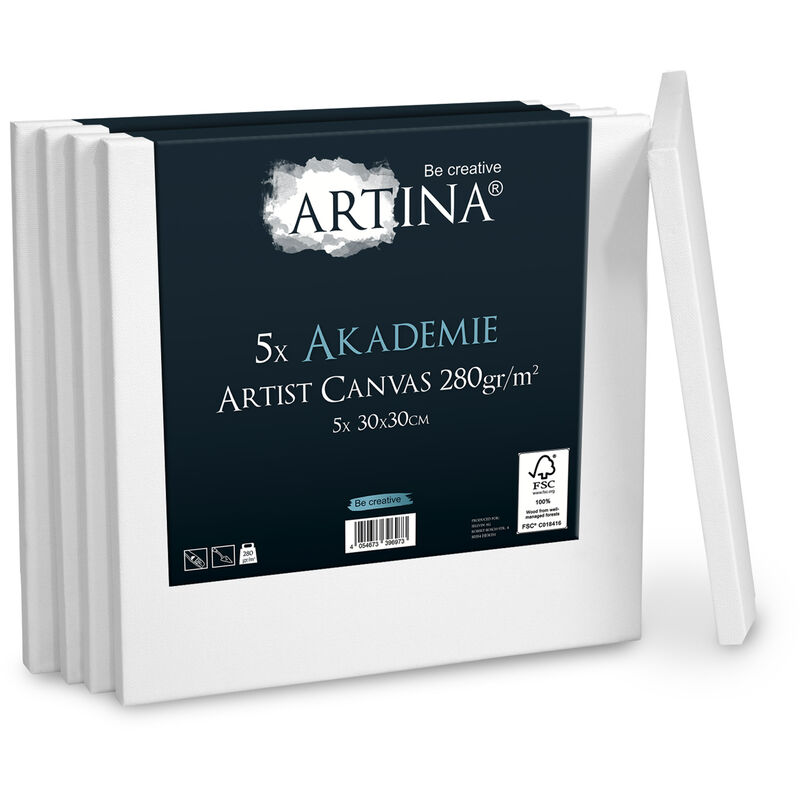 5er Set Artina Akademie Keilrahmen Leinwand 30x30x8.75 cm