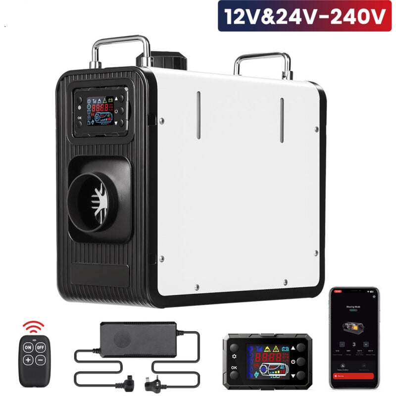 5KW Standheizung Bluetooth Vertikaler Auto Luftheizung mit klappbarer Griff, AC110-240V Dieselheizung mit 230V EU Stecker