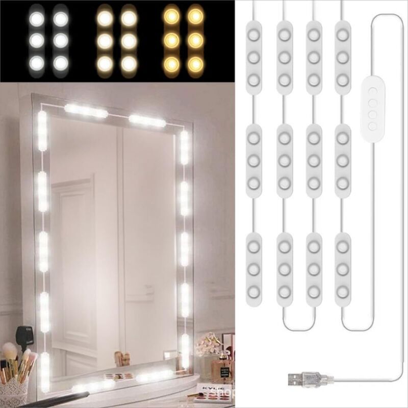 5M Spiegelleuchte mit 60 Leds, 3 Farben Dimmbar Spiegel Beleuchtung, Make Up Licht, Schminktisch Beleuchtung, LED Schminkspiegel Kit, Hollywood-Stil