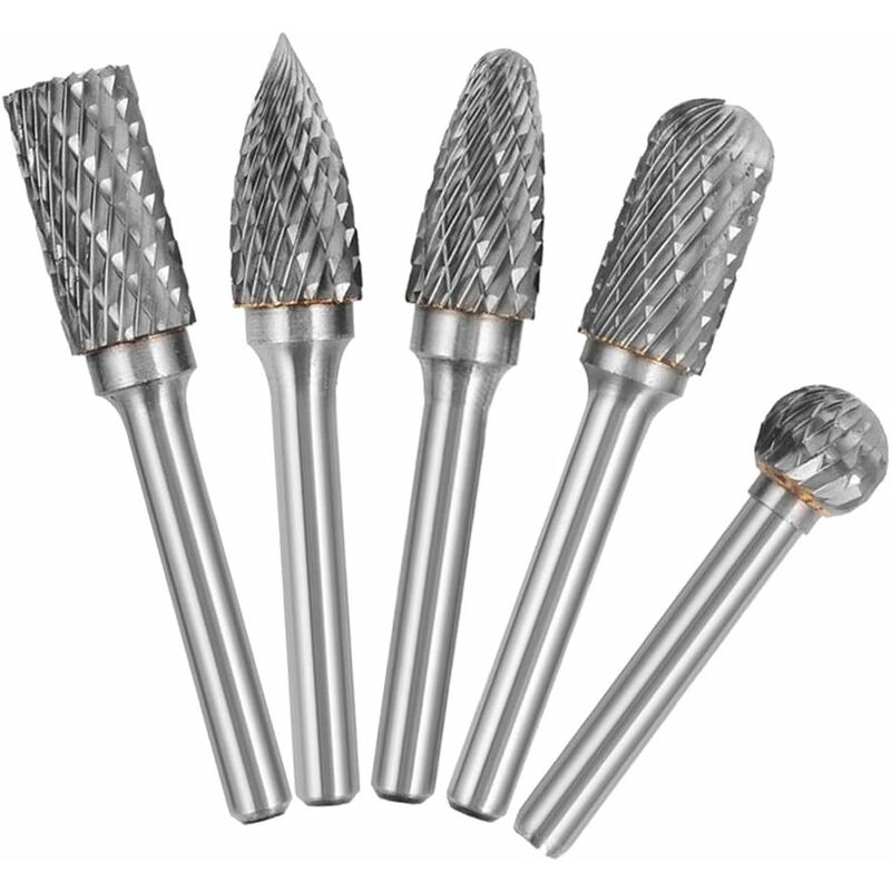 Mumu - 5PCS 6mm Schaft 10mm Kopf Hartmetall Double Cut Rotary Burr Set Für Holzbearbeitung Gravur Die Grinder Carving Grat Bit Set