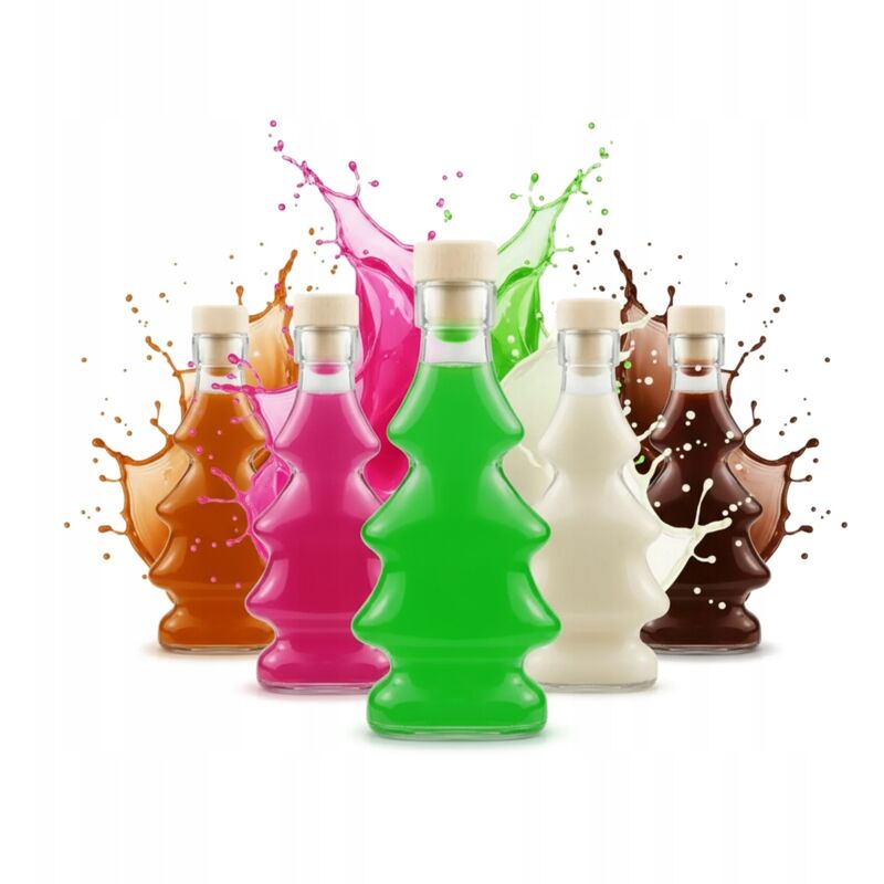 5x 3D-Weihnachtsbaumflaschen 100ml als Geschenk, Likör, Weindekoration