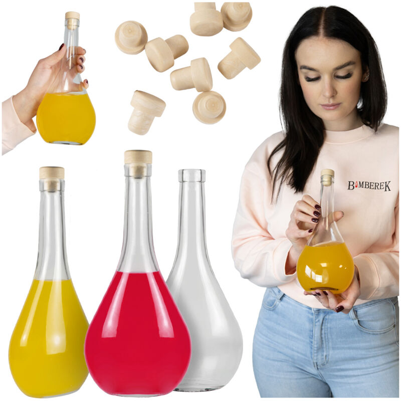 5x Flaschen TEAR 500ml Glasflasche für Liköre, Alkohol, Wein, Schnaps 0,5l