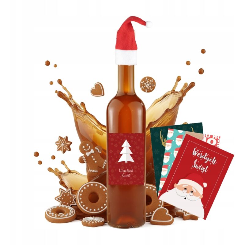 5x FUTURA Likör-Weinflasche 500ml mit Weihnachtsetikett und Weihnachtsmannmütze