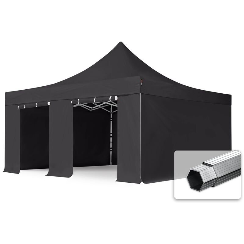 5x5 m Faltpavillon, professional Alu 50mm, Seitenteile ohne Fenster, schwarz