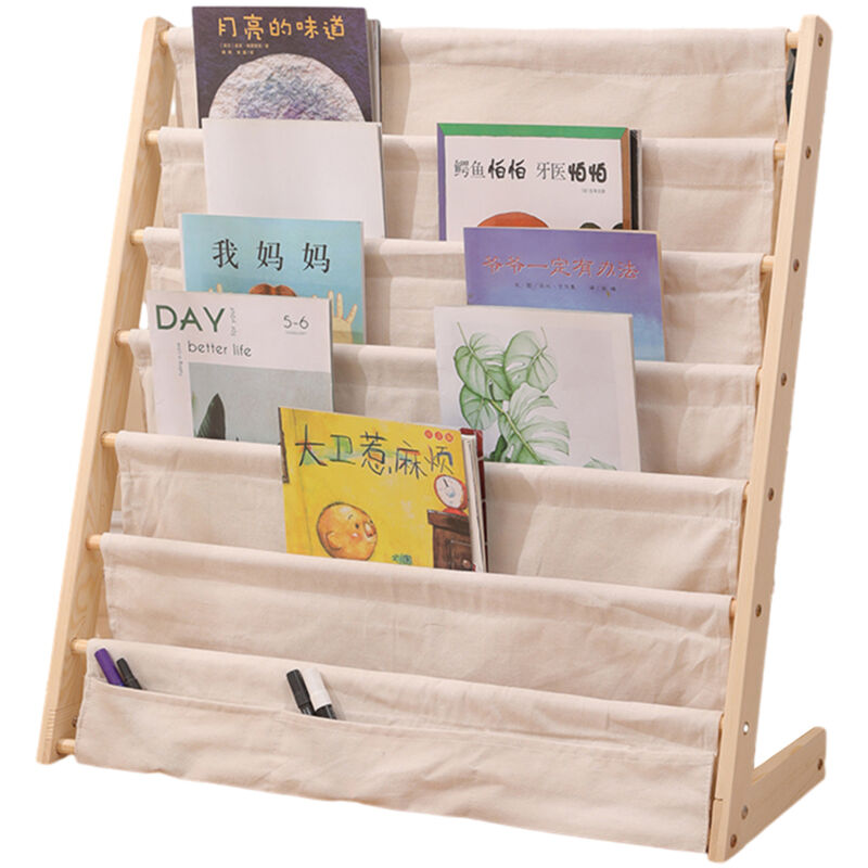 6-Stöckige Kinder Bücherregal aus Holz – Montessori Regal für Kinderzimmer, Premium Kiefernholz, bücherregal für Kindergarten/Schulzimmer - Beige 2