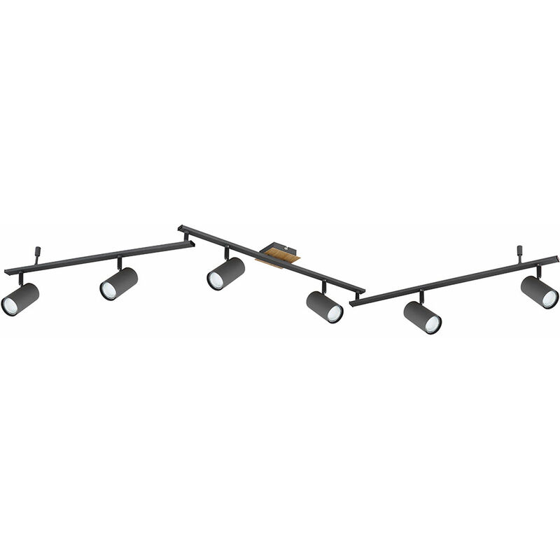 6 flammige Deckenleuchte Spotleuchte Holzoptik Deckenleuchte schwenkbar, skandinavisch, Metall Graphit, 6x GU10 Fassungen, HxLxBxD 18,5x180x10x5,5 cm
