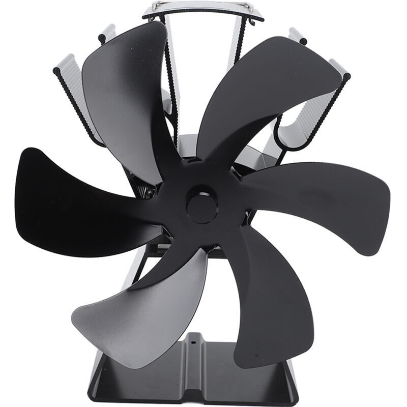 6-flügeliger Ofenlüfter aus Aluminiumlegierung, manuelle Steuerung, für Bürokamine (Holzöfen, Holz- und Pelletöfen), schwarz