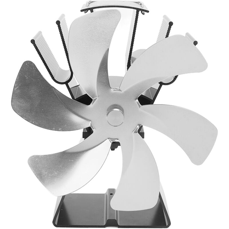 6-flügeliger Ofenlüfter aus Aluminiumlegierung, manuelle Steuerung, Tischkamin für Holzöfen, Holzscheit- und Pelletöfen, silberfarben