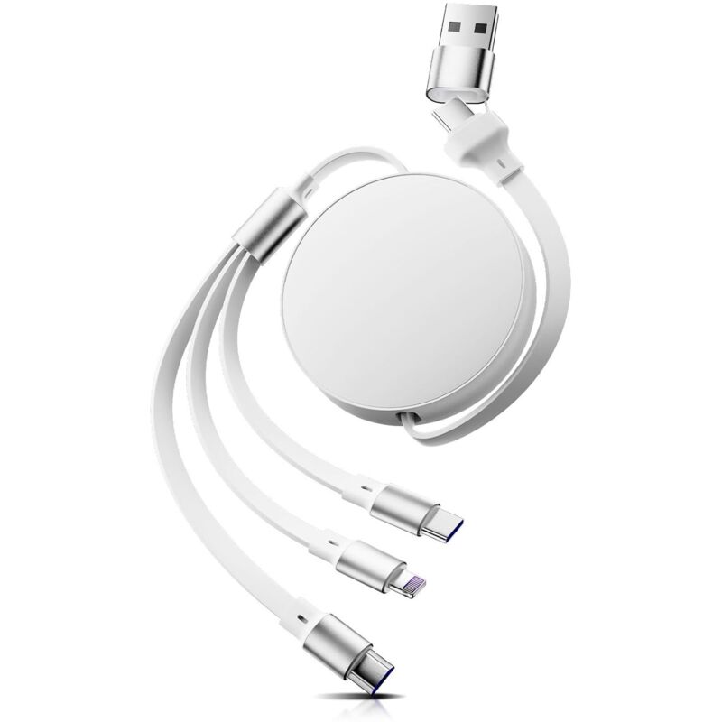 6-in-1 Multi-Ladekabel, USB-C/Lightning/Micro-USB 100W mit PD/QC, für iPhone 16/15, Galaxy, Huawei, iPad - 110cm einziehbares Ladekabel (Gelb)