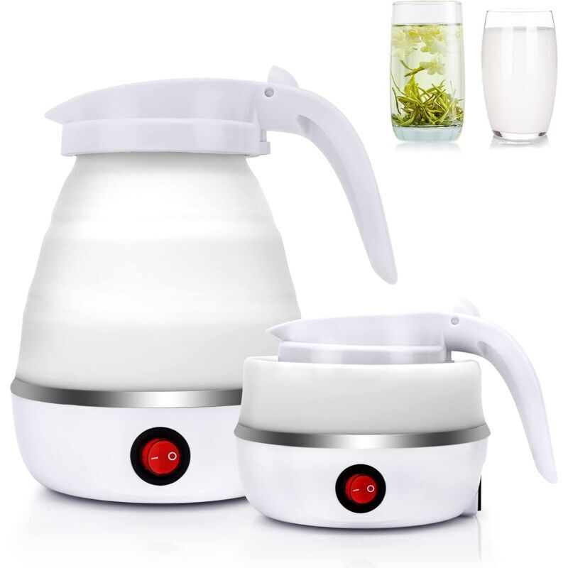 0,6 l faltbarer Reisewasserkocher, elektrischer zusammenklappbarer Wasserkocher aus Silikon, tragbarer Mini-Wasserkocher mit Edelstahlboden für