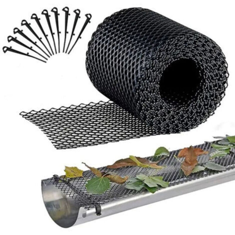 6 Meter Regenrinnenschutzrolle mit 10 Klemmen, Regenrinnenschutz-Kit für Haus, Carport