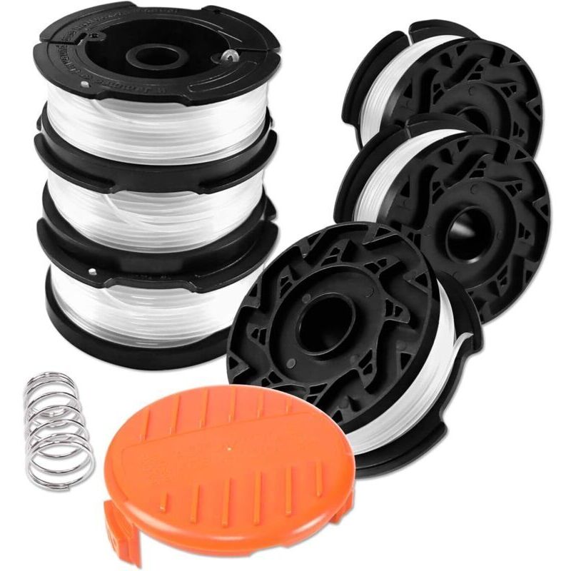 Fadenspule für Rasentrimmer von Black & Decker, 6er-Pack Fadenspulen für Rasentrimmer mit 1 Spulenabdeckung und 1 Feder