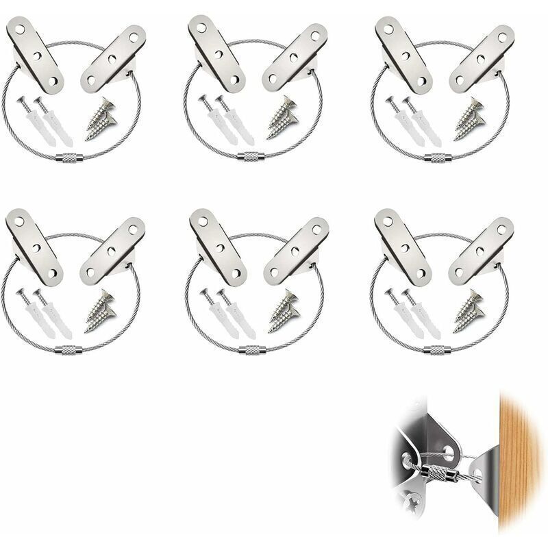 6-teiliges Set Kippsicherungsgurte für Möbel, Kindersicherheitsgurte für Möbel, Stahl-Wandverankerungsset zum Schutz von Möbeln (Silber)