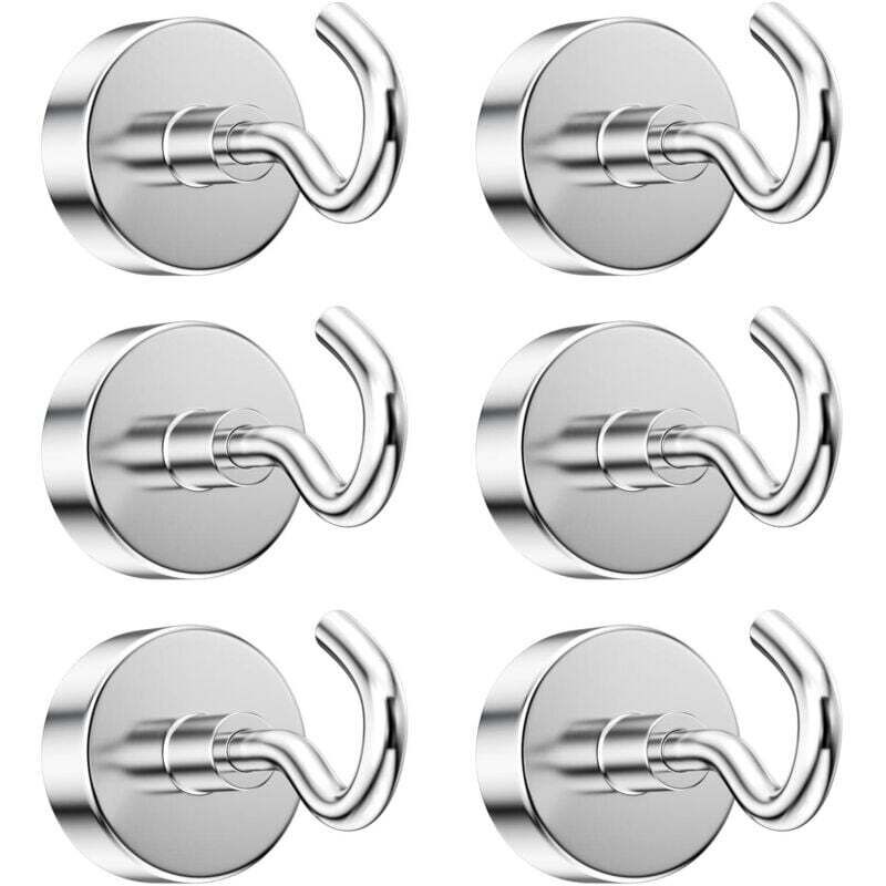 6 Stück 20 mm Magnethaken mit einer Zugkraft von 12 kg, starke abnehmbare Neodym-Magnete, runde Magnethaken für Küchen, Kühlschränke, Decken und