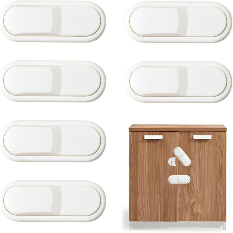 6 Stück Baby Türschloss, Kindersicherung Schubladensicherung, Baby Schranksicherung, Baby Sicherheitstür mit Kleber, Ohne Bohren für Schrank Fenster