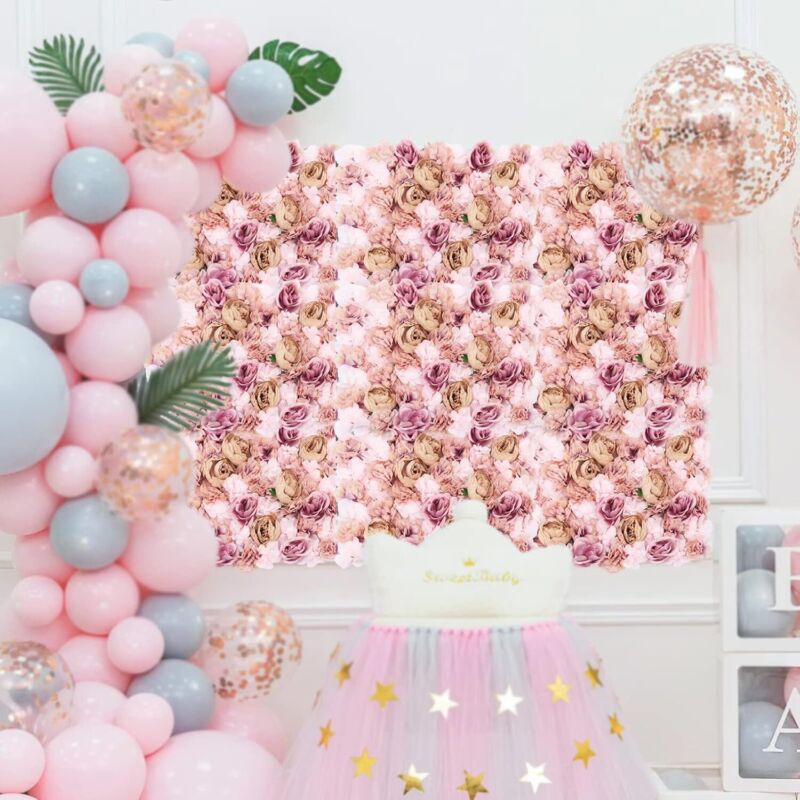 6 Stück Blumen Wandpaneele, Blumenwandpaneel Blumenwand Kunstblumen, Blumenwand für Hochzeit, 60 40cm Rosenwand Dahlienrose Blumenwandhintergrund für