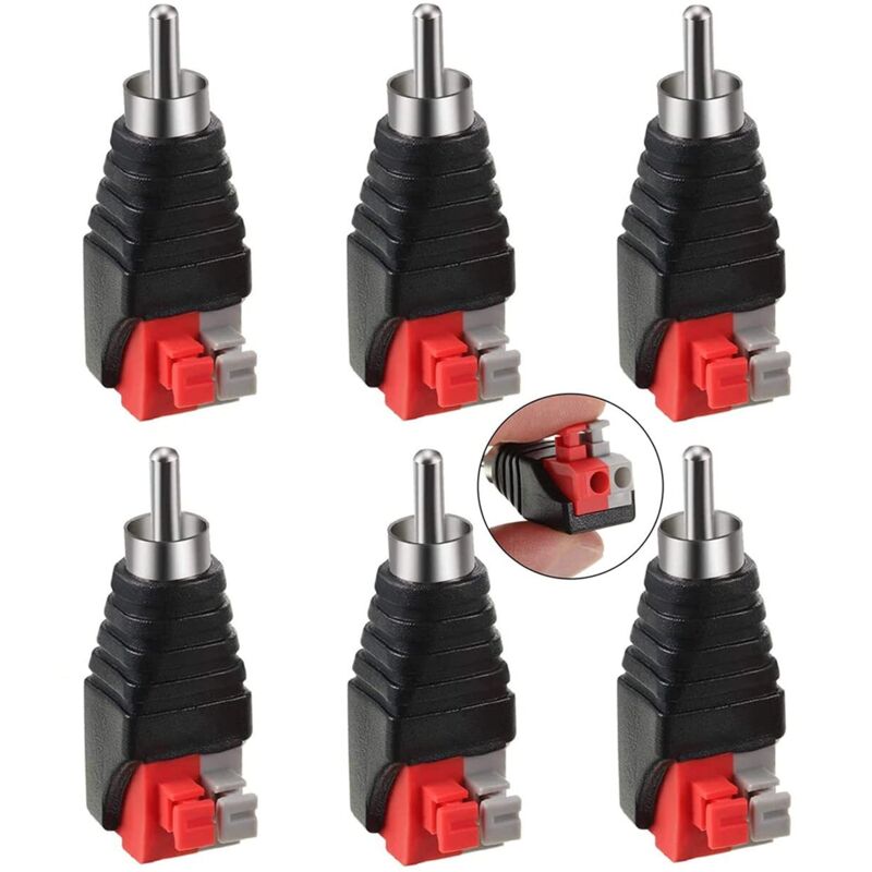 6 Stück Cinch-zu-Lautsprecher-Kabel-Adapter, Subwoofer-Lautsprecher, Phono-Cinch-Stecker auf av, 2 Schraubklemmen, Video-Audio-Federpresse, Typ Balun