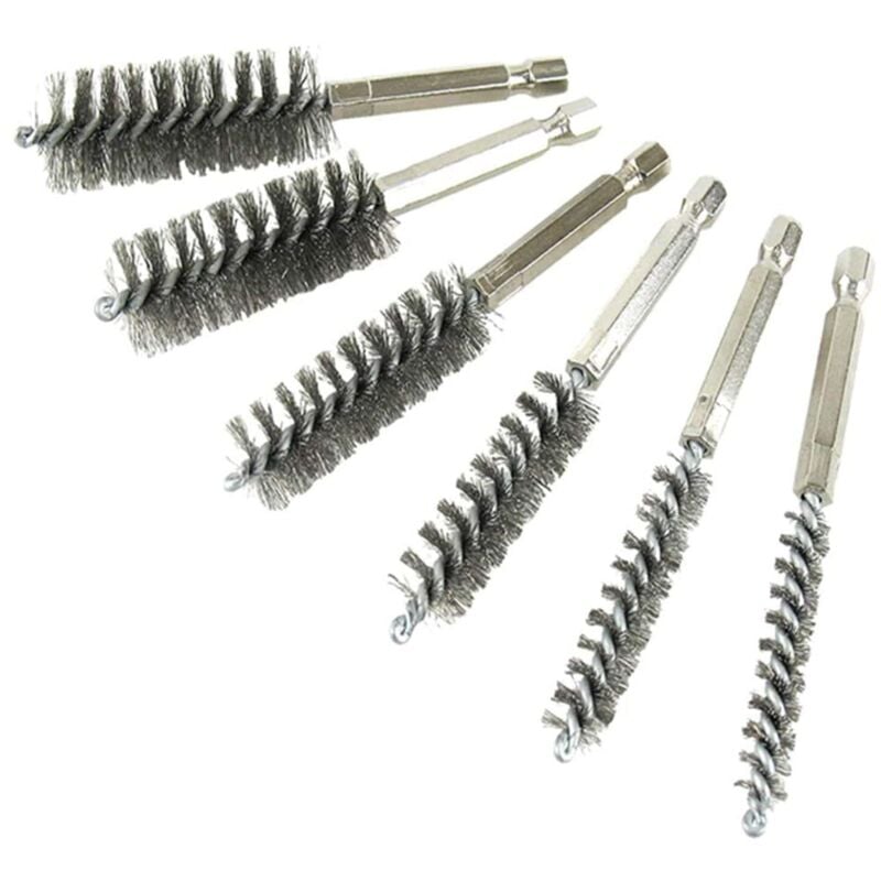 6 Stück Drahtbürste Bohrmaschine, Edelstahl-Reinigungsbürste mit Sechskantstange 1/4, Zylinder-Drahtbürste in Verschiedenen Größen für Bohrmaschine