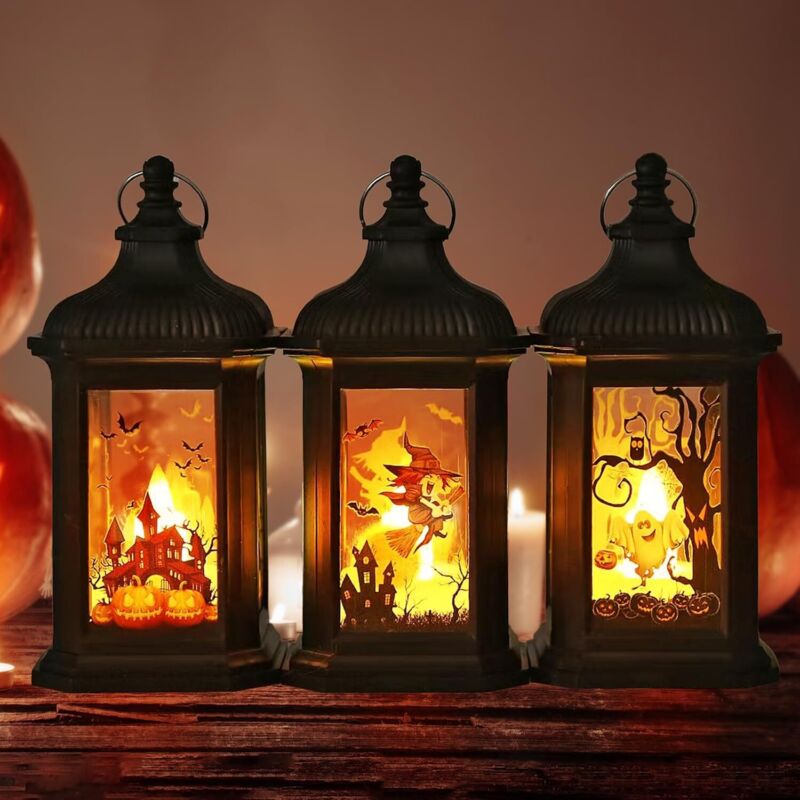 6 Stück Halloween Deko Kürbis Laterne, Halloween Laterne Outdoor mit LED Kerze, Halloween Deko Garten mit Batterie, Herbstdeko Laterne Kerzen,