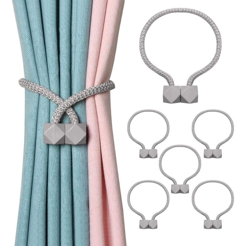 Linghhang - 6 Stück magnetische Vorhang-Raffhalter (grau), magnetischer Vorhang-Clip für die Dekoration im Home-Office