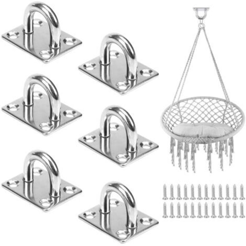 6 Stück Ösenhaken, Ösenplatte aus Edelstahl, Wandhaken Deckenhaken Edelstahl für Boot, Yoga-Rigging, Trainingsgurt, Schaukel, Hängematte, Boxsack
