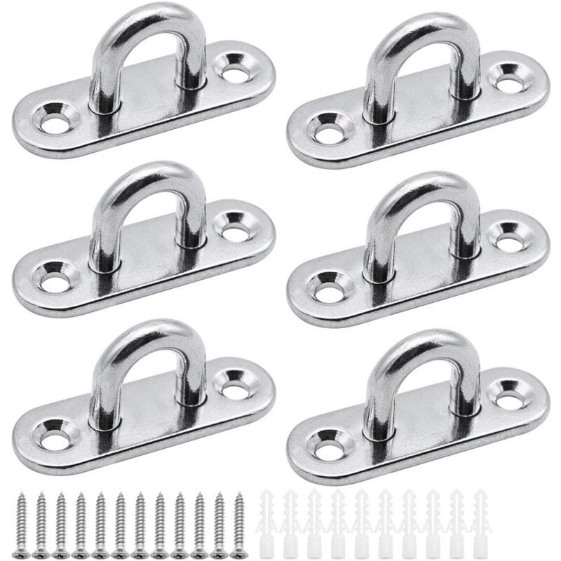 Memkey - 6 Stück Tüllenplatten, Edelstahl-Abdeckplatte, 5 mm Mastplatte, robuste Montagehaken für Wandhaken, Hängesessel, Markisen, Bootszubehör usw